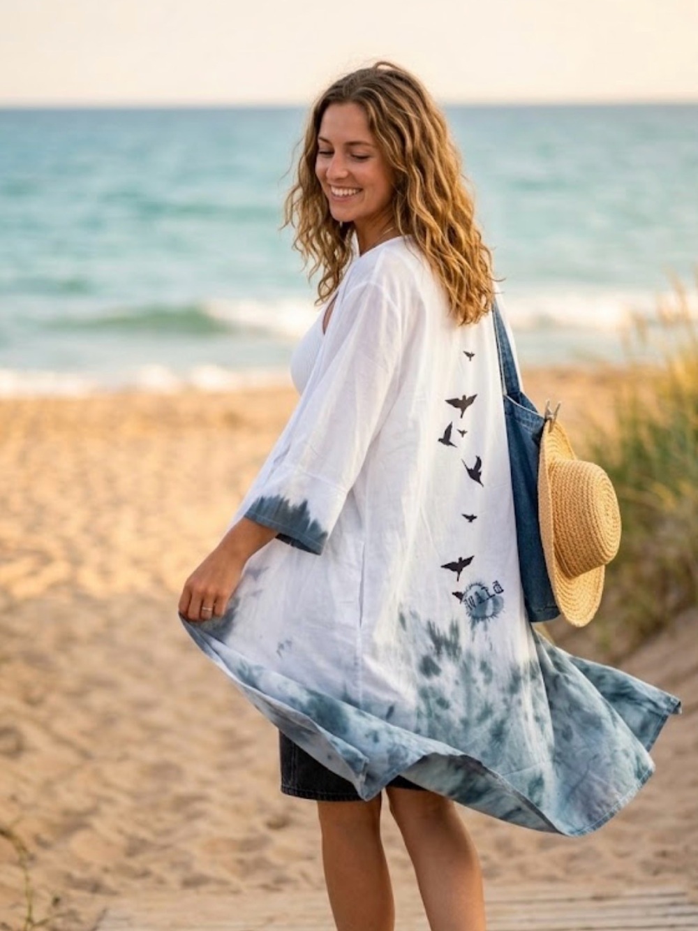 Lillias Bliss Artisan Small Batch Cotton Kimono w/Bird Accent